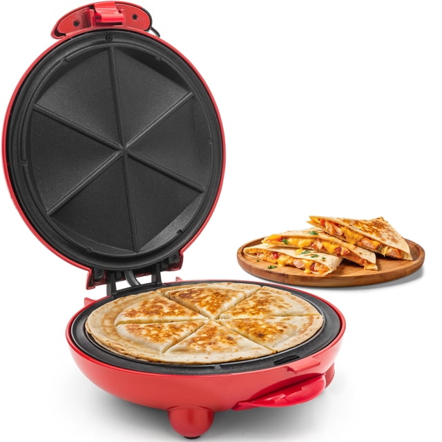 Elite Gourmet EQD-413 - Taco mexicano eléctrico antiadherente martes de 8 pulgadas, quesadilla Easy-Slice de 6 cuñas, queso a la parrilla, rojo