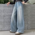 thumbnail image 4 of Girls Wide Leg Jeans Trendy Casual Girls Denim Pants Size 12 Baggy Elastic Waist Denim Pants Tween Streetwear with Pockets(Siz 9-10 Years,BLue#5), 4 of 5