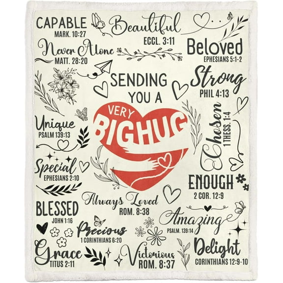 Inspirational Gifts for Women, Bed Flannel Plush Blankets Throws, Get Well Motivational Gifts for Friends, Coworkers, Sisters on Birthday, Christmas (50"x 60"), 470 GSM, Big Hug, Beige