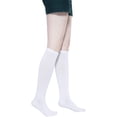 thumbnail image 3 of Calcetines altos de algodón para mujer - Calcetines casuales de colores lisos y a rayas, 3 pares, blancos, 3 of 5