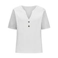 thumbnail image 4 of Delayuji Women's Fashionable Casual V Neck Short Sleeved Top T Shirt White M Linen Short Sleeve Shirts for Women, 4 of 5