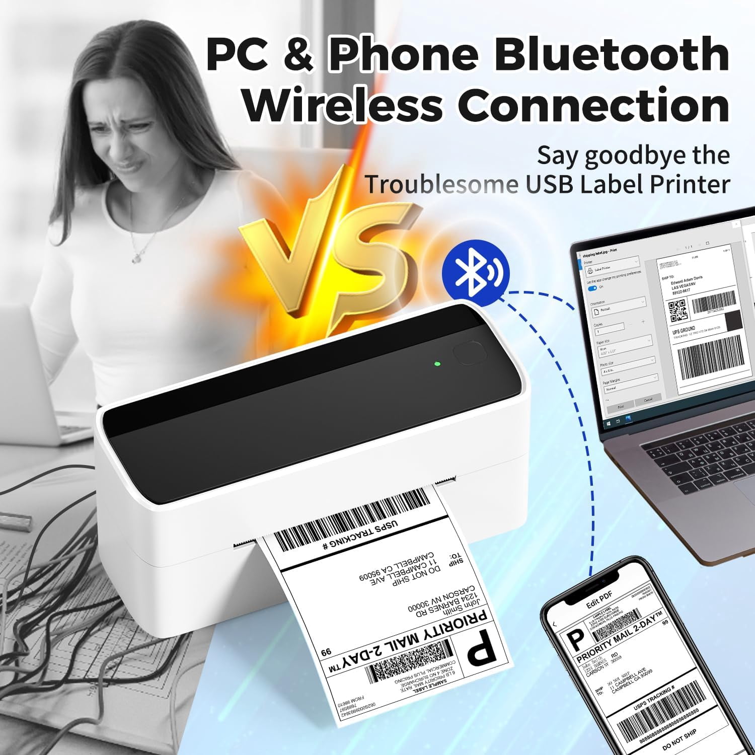 Bluetooth Thermal Label Printer, 241BT 4X6 Wireless Shipping Label Printer for Small Business, Pink Label Printer for Shipping Package, Compatible with iPhone, Android, Amazon, Shopify, UPSP