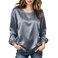 thumbnail image 2 of VBVC Women's Crewneck Satin Blouse , Ladies' Long Sleeve Silk Top , Casual Loose Fit Dressy Shirt For Women, Gray , S-3XL, 2 of 9