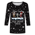 thumbnail image 4 of Tshirts for Women Merry Christmas Shirt for Women Crewneck Funny Wine Glass Graphic Sweatshirt Xmas Holiday 3/4 Sleeve Pullover Tee Long Sleeve Workout Tops S-23 Black 3XL, 4 of 4