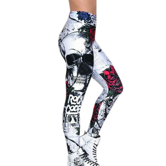 Tejiojio Fall Women Fashion Skull Printed Skinny Slim High Waist Yoga Leggings Pants