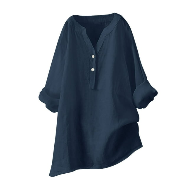Blusa holgada con botones para mujer: manga larga, cuello en V, color liso, estilo informal y elegante, adecuada para ocasiones cotidianas y festivas