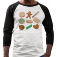 thumbnail image 2 of Christmas Cookie Grid Three-Quarter Raglan Sleeve Baseball Shirt Unisex 2X-Large White/Black, 2 of 5