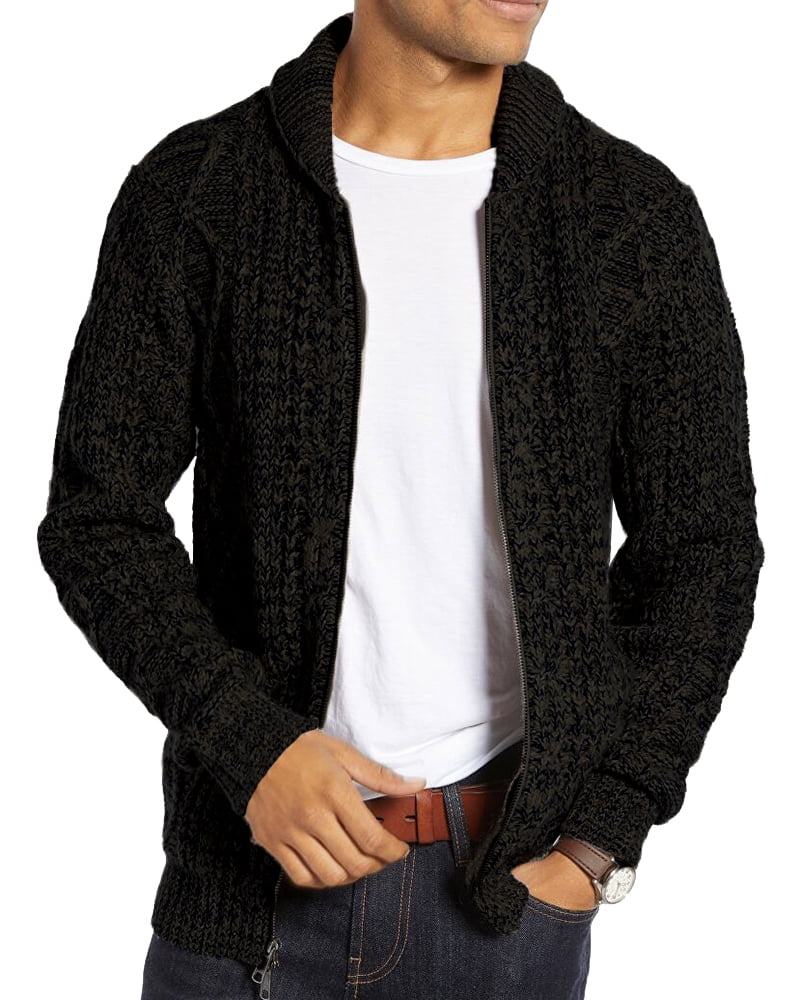 Mens Casual Cardigan Knit Full-Zipper Sweater