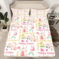 thumbnail image 2 of Manfei Happy Easter Twin Sheet Sets,Pink Dino Egg Twin Fitted Sheet,Cute Rabbit Flowers Flat Sheet For Girls Teens,Luxury Bedroom Decor,3 Pieces, 2 of 7