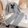 thumbnail image 4 of Traje informal elegante de otoño para niñas, traje de Tweed versión coreana, pantalones superiores e inferiores de manga larga, conjunto de 2 piezas para todas las estaciones, 4 of 5