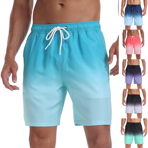 DODADAWANJ Mens Swim Trunks 5 Inch Mesh Liner Quick Dry Swim Shorts Fashion Gradient Print Swimwear Swimtrunk with Pockets Light Blue S