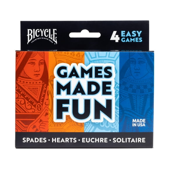 Bicycle 4 Playing Card Games in 1: Euchre Hearts Spades and Solitaire (4 Card Game Pack)