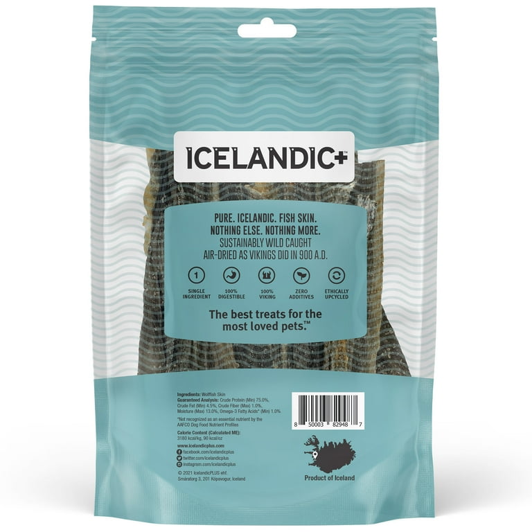Icelandic+ Stick Chew Pieces: Wolffish - 3oz Bag, Pure Fish Skin
