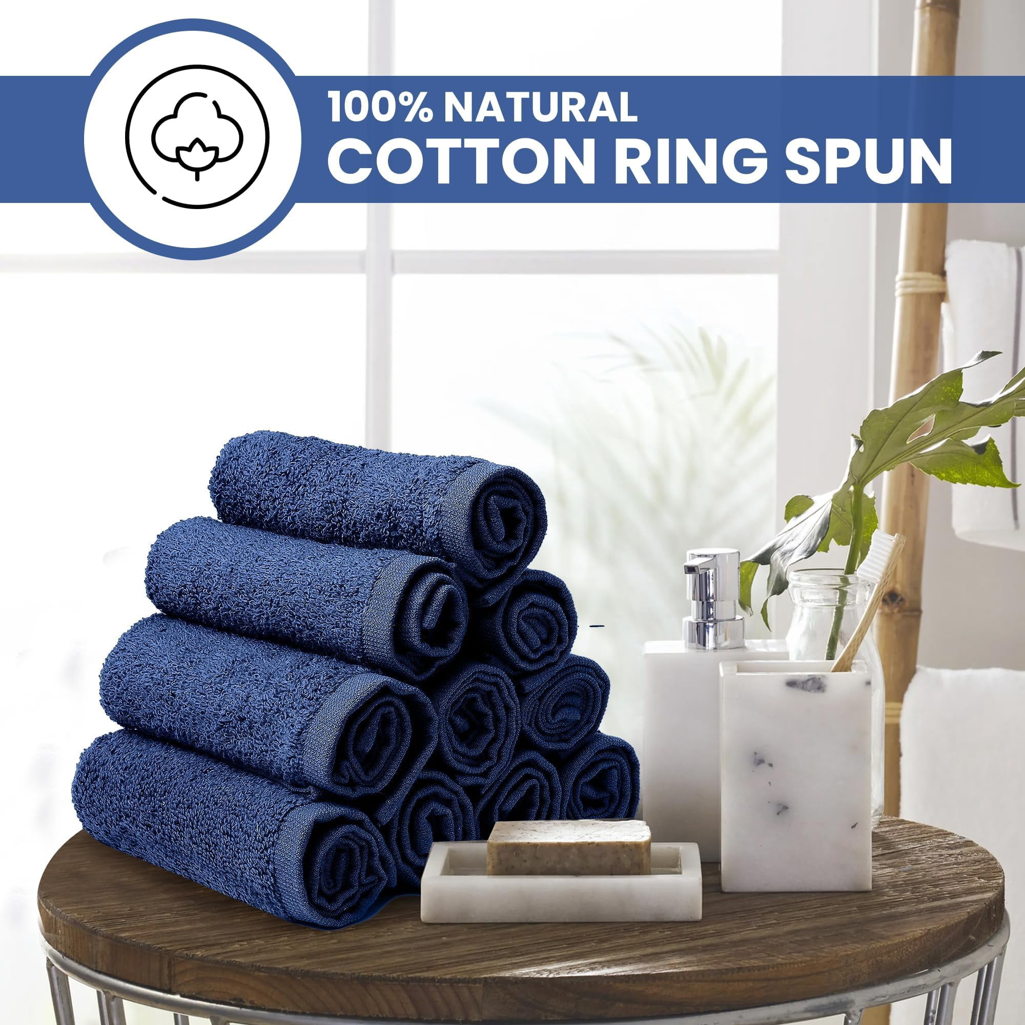 Linteum Textile Supply 13x13 Washcloth (Navy Blue) – 100% Ring Spun Cotton Zero Twist Towels | Absorbent, Quick Dry, Durable for Bathroom, Spa, Gym (12 Pack)