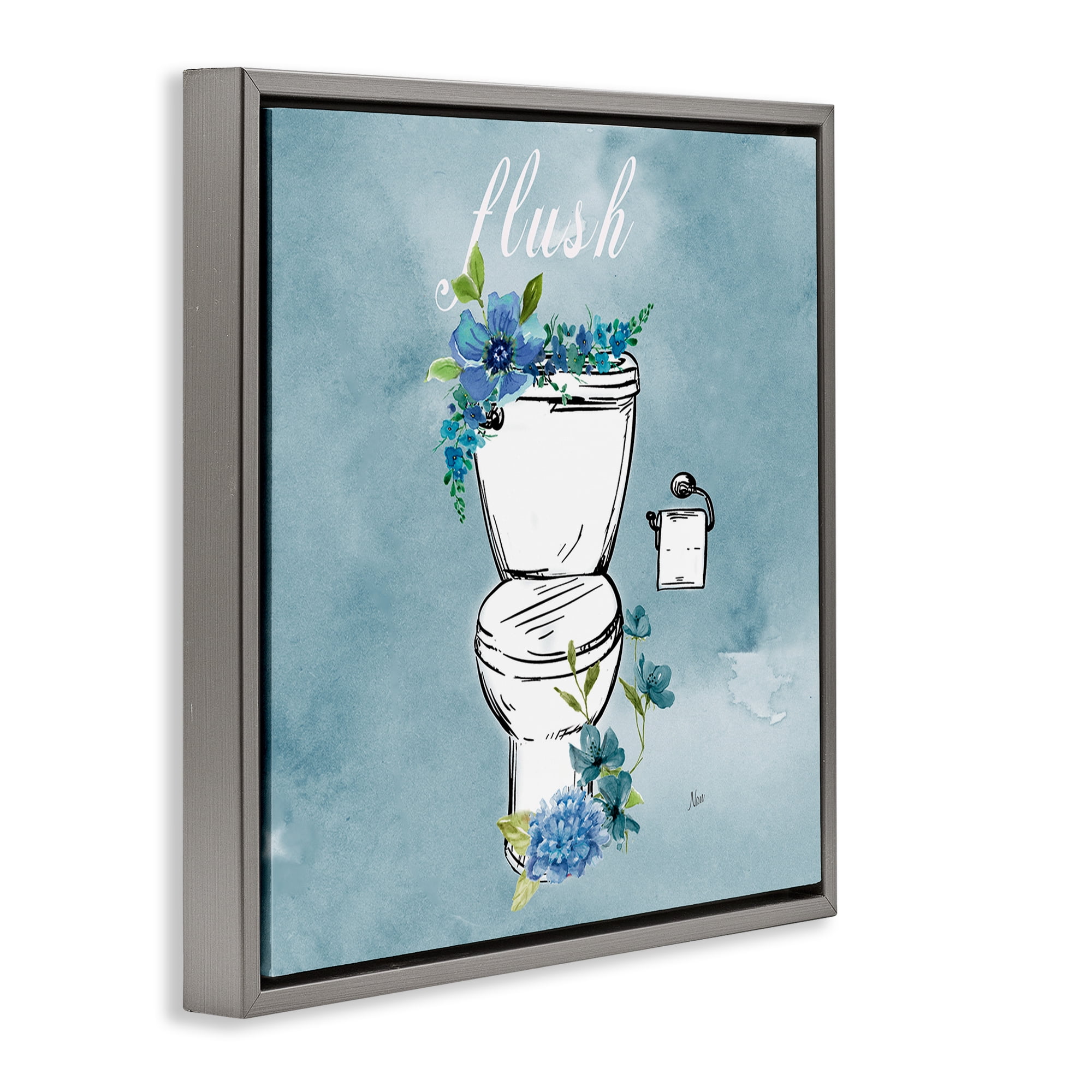 Stupell Industries Floral Bathroom Rules Flush Gray Framed Floater Canvas Wall Art, design by Nan