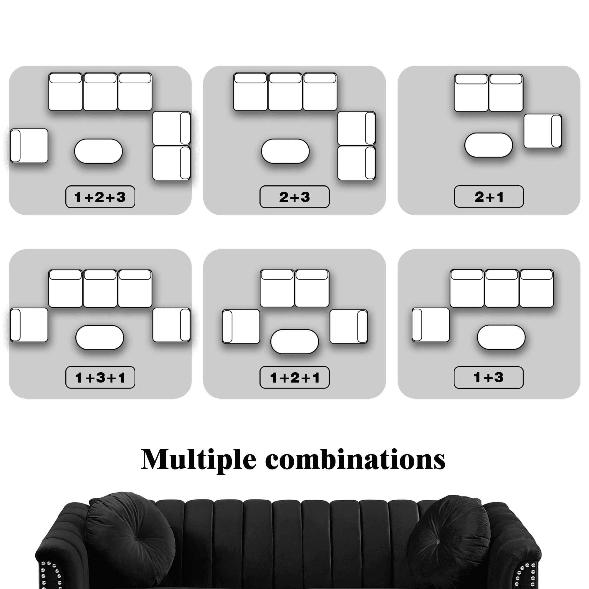 Aukfa 2 Pieces Sectional Sofa Couch Set, 21" Deep Seat Sofa for Living Room, 3 Seat Sofa, Loveseat,Black