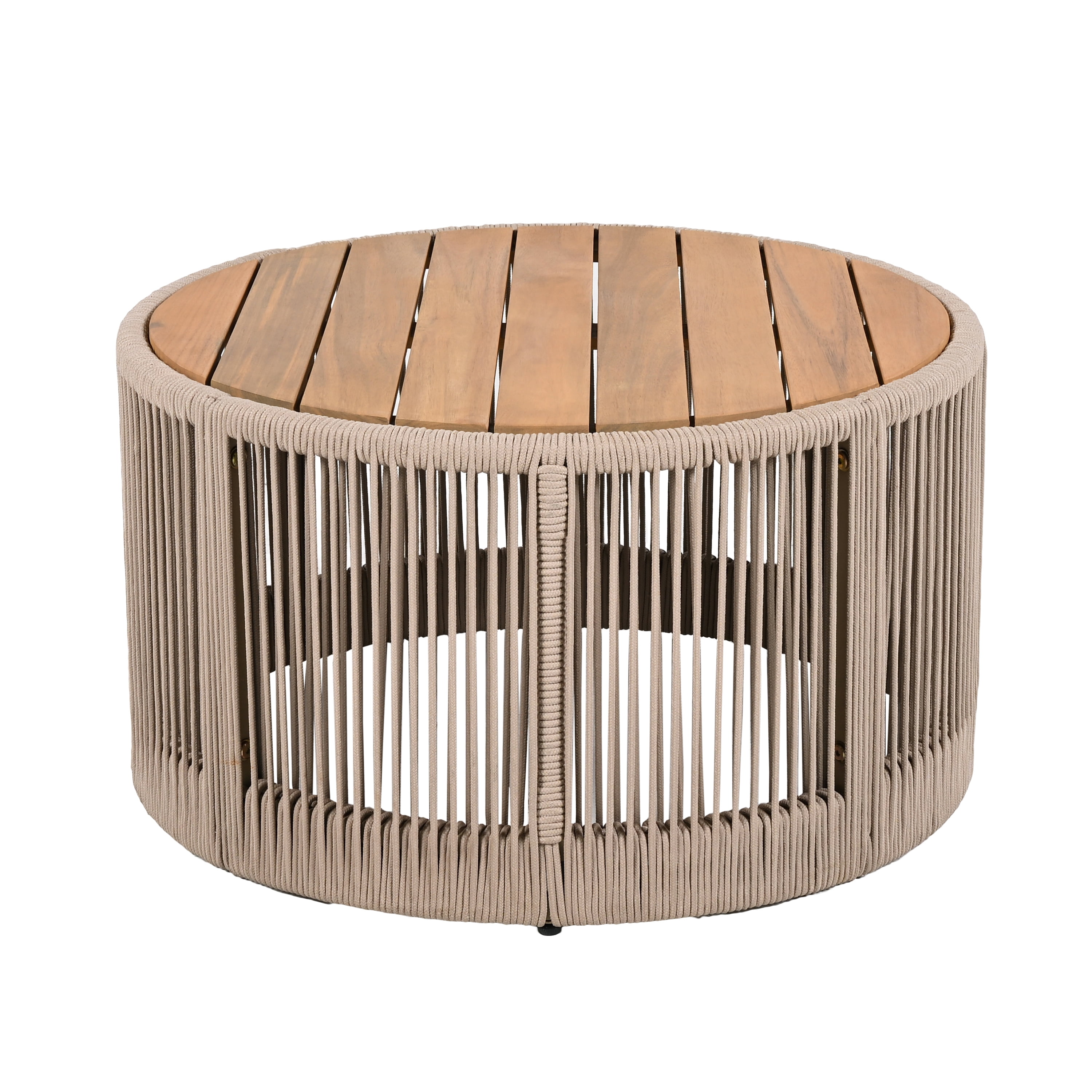 Euroco Rustic Industrial Table Set,Coffee Table & Side Table with Woven Rope Design, Modern Functionality Stylish Table Set for Living Room and Home Decor-Rope Beige