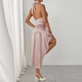 thumbnail image 2 of TaTaai Womens Elegant Halter Neck Dress Mock Neck Sleeveless Satin Ruched Bodycon High Split Solid Color Glossy Midi Dress for Evening Formal Event Gift, 2 of 6