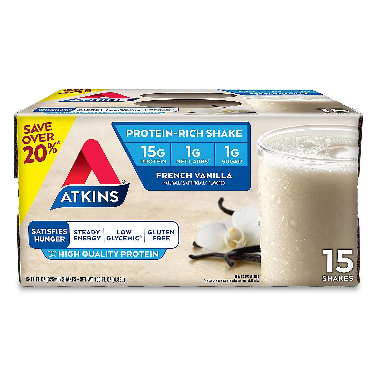 Atkins Gluten Free ProteinRich Shake, French Vanilla, Keto Friendly (15 ct.)