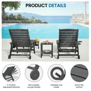 SERWALL Patio Chaise Lounge Chair Set of 2, 78'' Long 5-Positions Adjustable HDPE Outdoor Lounge Chair Grey