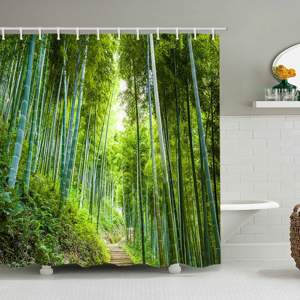 Green bamboo forest Shower Curtain Bathroom Decor Fabric & 12hooks 71*71inches 