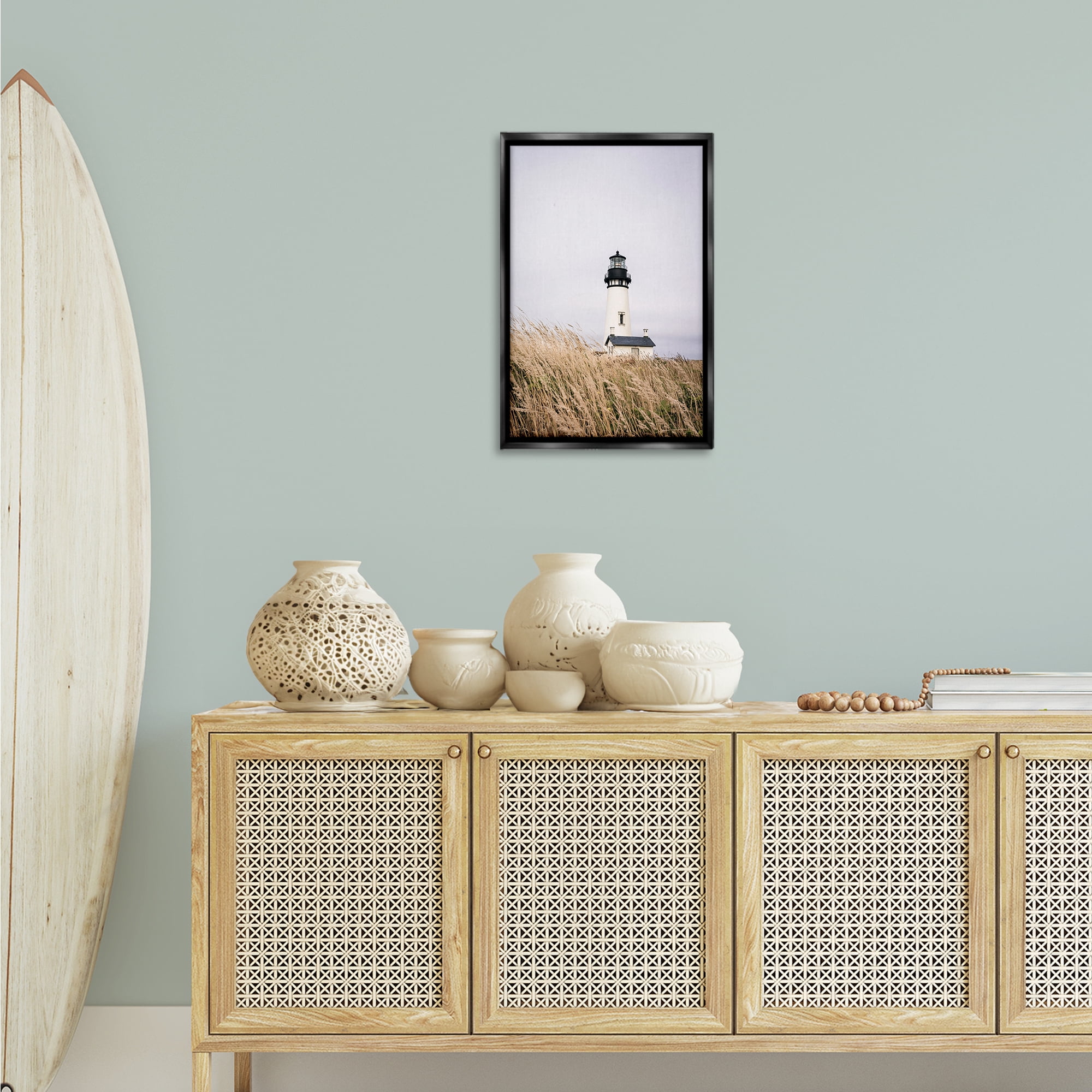 Stupell Industries Peaceful Lighthouse Scenery Landscape & Nature Photography Black Floater Framed Canvas Art Print Wall Art, 17 x 25