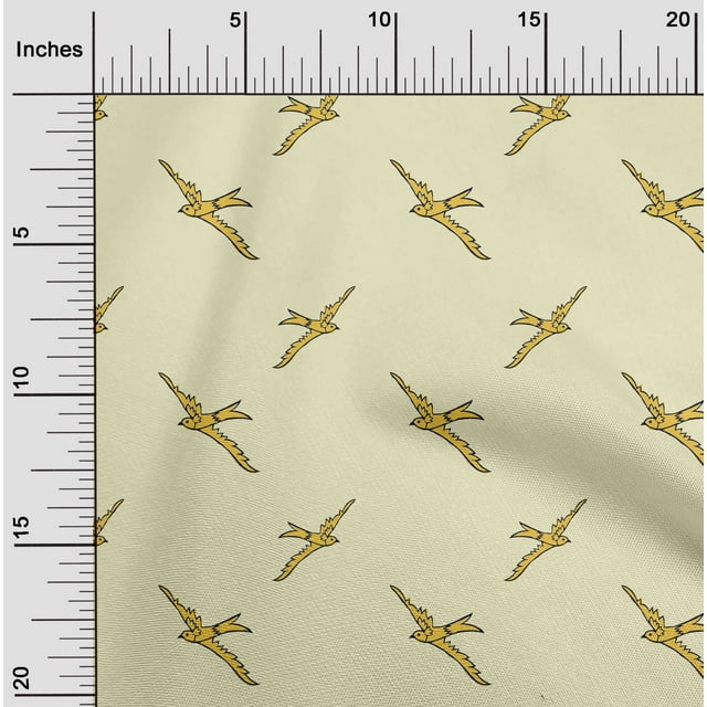oneOone Cotton Poplin Fabric Bird Block Print Fabric By The Yard 56 Inch Wide