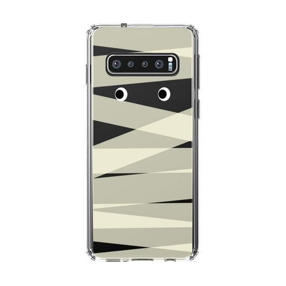 DistinctInk Clear Shockproof Hybrid Case for Samsung Galaxy S10 (6.1" Screen) - TPU Bumper, Acrylic Back, Tempered Glass Screen Protector - Halloween Mummy
