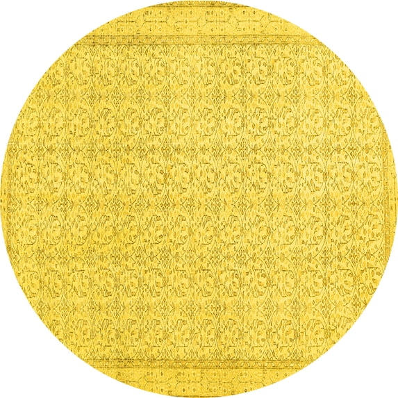 Ahgly Company Indoor Round Abstract Yellow Contemporary Area Rugs, 5' Round