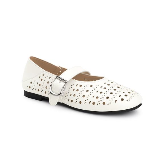 BLISSFUL STEP Women's Closed Toe Buckle Ballet Flats Slip on Pumps Beige 6