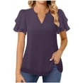 thumbnail image 2 of Vekome Womens Tops Short Sleeve Plus Size Shirts V Neck Casual Tee Shirts Solid Color Summer Pullover Tops Purple S, 2 of 8