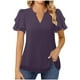 thumbnail image 3 of Camiseta de gasa con cuello en V para mujer, top informal de manga corta, plisado por delante y por detrás, diseño de volantes fluidos, largo normal para uso diario, sopatenor, 3 of 9