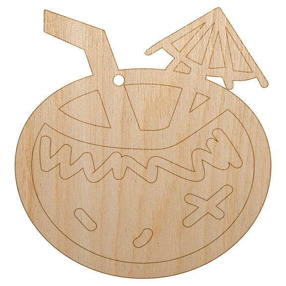 Coconut Drink Tropical Doodle Wood Holiday Christmas Tree Ornament Unfinished DIY Pre-Drilled Craft