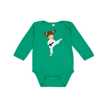 

Inktastic Cute Girl Brown Hair Karate Pose Black Belt Gift Baby Girl Long Sleeve Bodysuit