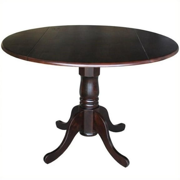 Pemberly Row Round Dual Drop Leaf Wood Dining Table in Espresso
