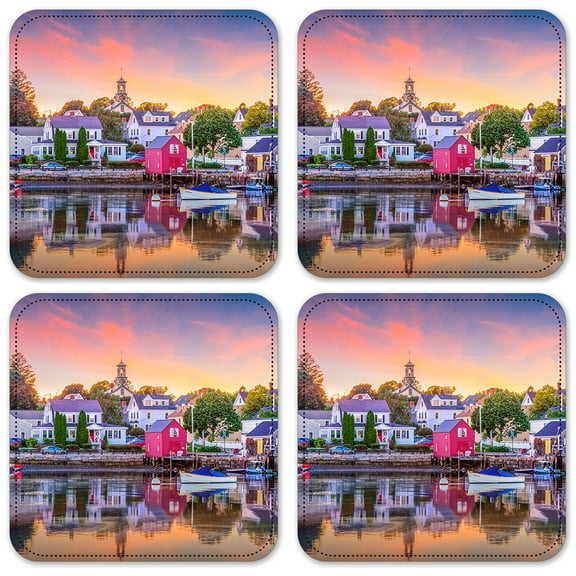 Vinyl Drink Coasters - Set of 4 - Seaside Town