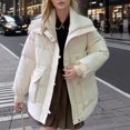 thumbnail image 5 of Lovskoo 2024 Womens Winter Coats Quilted Jacket Zipper Long Sleeve Knit Lapel Collar Mid Length Cotton Padded Jacket White, 5 of 7
