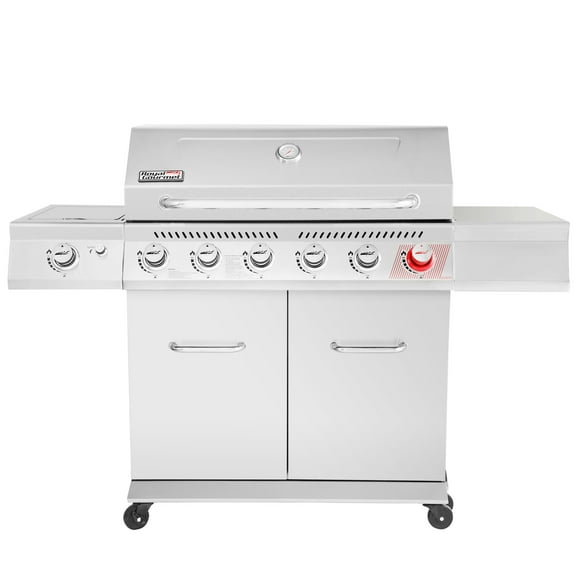 Royal Gourmet GA6402S Stainless Steel Gas Grill, Premier 6-Burner BBQ Grill with Sear Burner and Side Burner, 74,000 BTU, Cabinet Style, Outdoor Party Grill, Silver