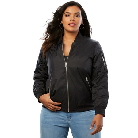 Metallic Bomber - Roaman's Plus Size Zip-front Bomber Jacket