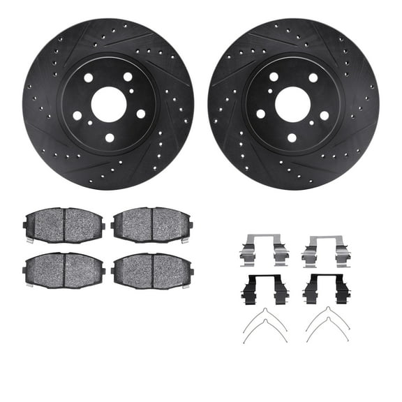 Dynamic Friction Company Front Brake Rotors-Drilled and Slotted-Black with 5000 Advanced Brake Pads includes Hardware 8512-76021