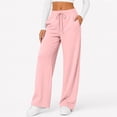 thumbnail image 5 of Women's Wide Leg Pants High Waisted Drawstring Elastic Waist Loose Fit Solid Color Palazzo Lounge Trousers with Pockets, 5 of 5