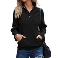 thumbnail image 2 of Womens Casual Textured Long Sleeve Henley Button V Neck Loose Pullover Trendy Fall Outfits Tops Black S, 2 of 7