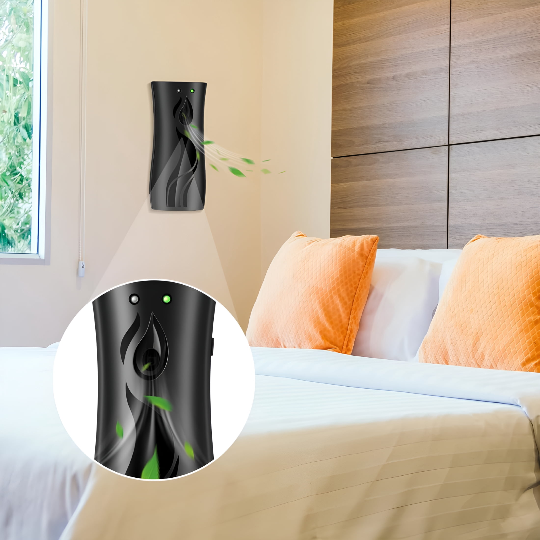 RAGUPEL 2 Pcs Automatic Air Spray Freshener Dispenser 6.2 Oz Abs Plastic Fragrance Standing Or Wall Mounted Battery Powered Spray Dispenser for Home Shopping Malls Hotels Offices Bedrooms (Black)