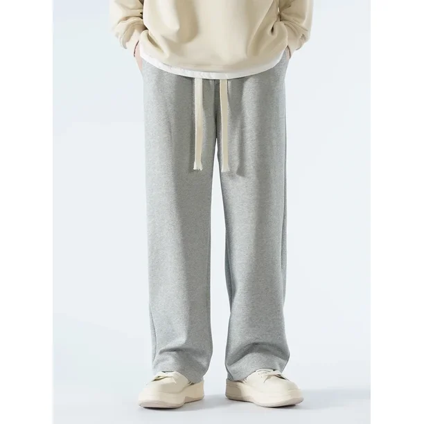 Nuevos pantalones informales para hombre, pantalones de chándal rectos de pierna ancha 65% de tela de algodón para exteriores, pantalones holgados largos suaves neutros de alta calidad