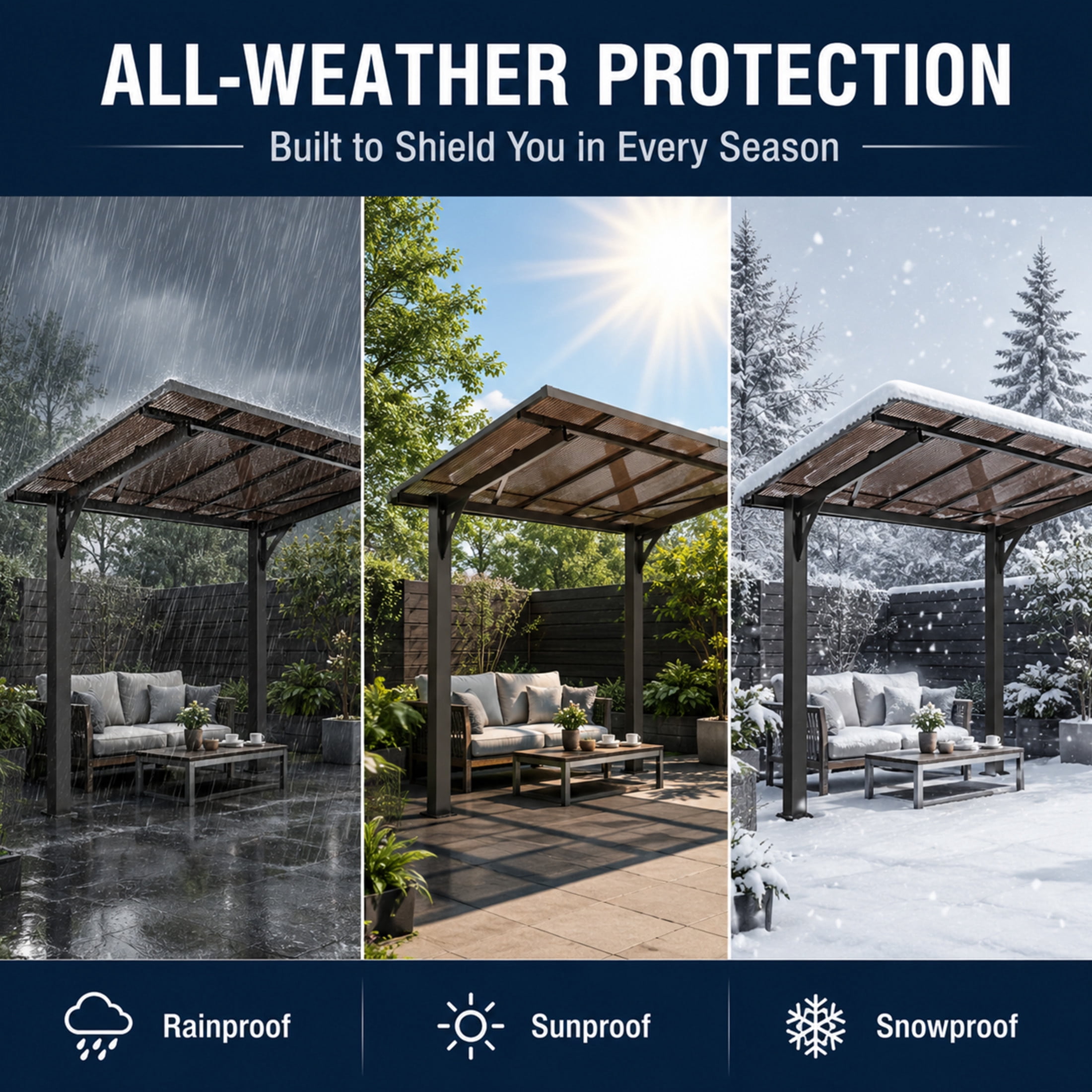 Noble House 8x5 FT Galvanized Steel Carport Awning, Sloped PC Roof Outdoor Utility Shelter & Grill Canopy, Black