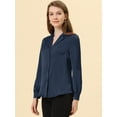 thumbnail image 3 of INSPIRE CHIC Chemise à Boutons pour Femme Col Chemise Manches Longues Haut Bleu Foncé TP, 3 of 5