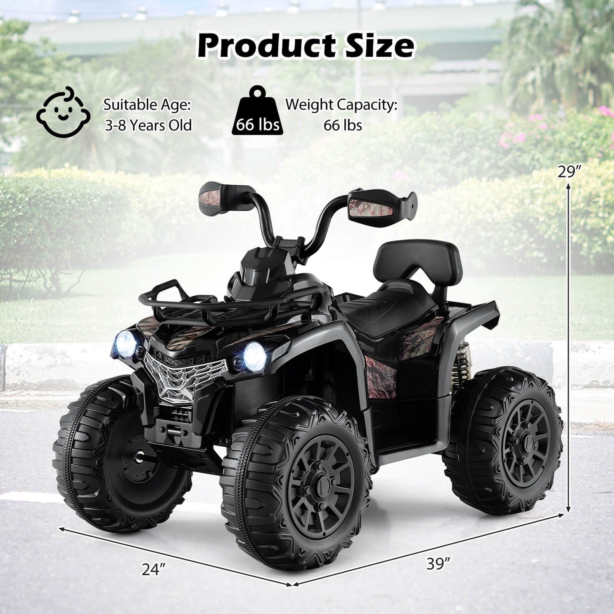 Costway 12V Kids Ride On ATV 4 Wheeler Electric Vehicle with Music & Headlights Soft Start Black