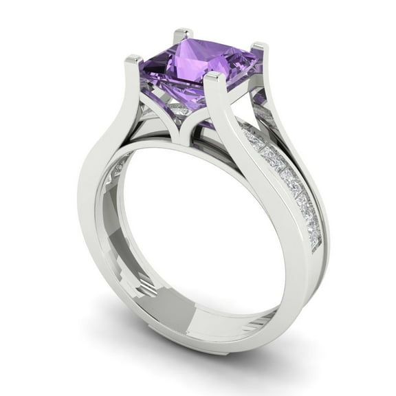 Clara Pucci 14K White Gold 2.28 Simulated Alexandrite Engraveable Engagement Ring Wedding Band Set
