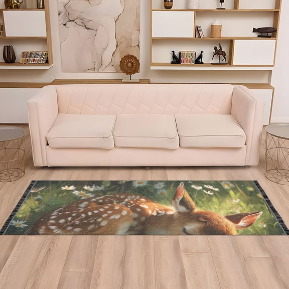 Baby Deer Runner Rug Non-Slip Area Rugs Linen Washable Non Shedding for Kitchen Bedroom Carpet