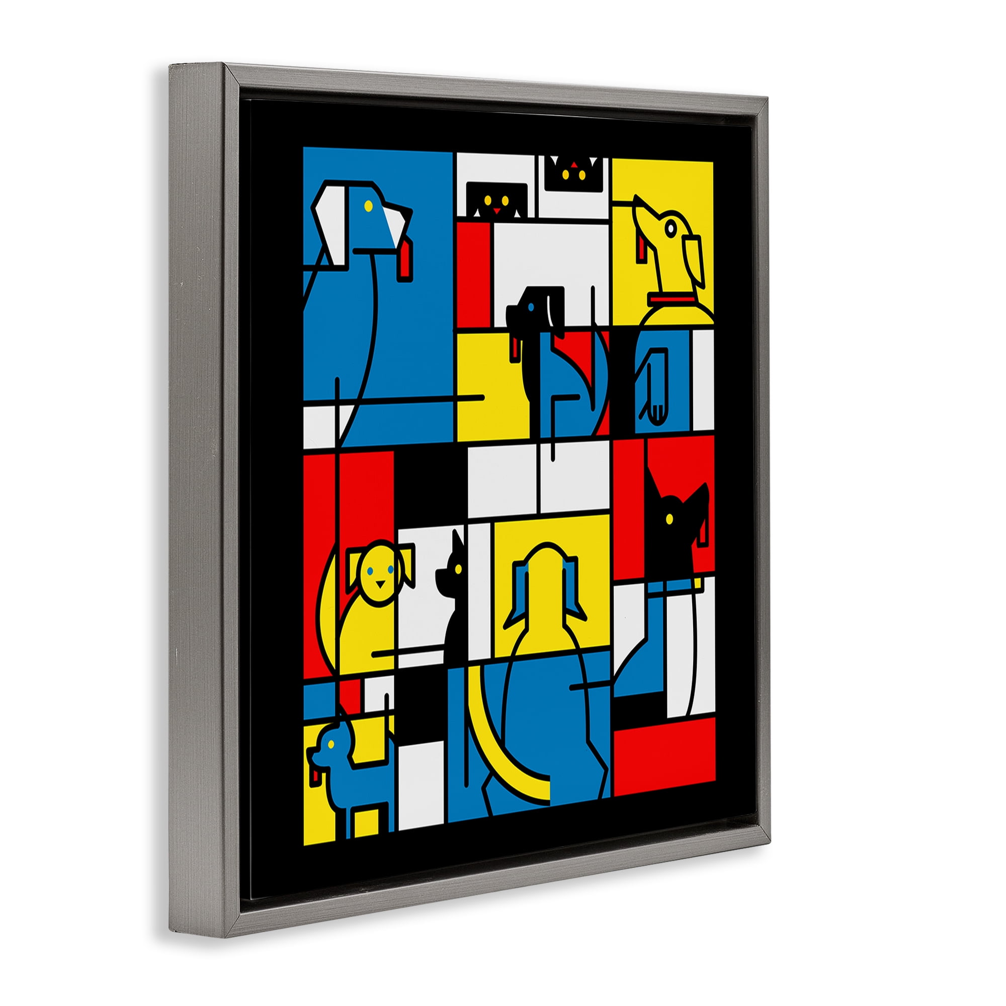 Stupell Industries Color Block Dogs Abstract Gray Framed Floater Canvas Wall Art, design by Tobe Fonseca